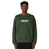 Buzo verde de algodón con cuello redondo y puños y cintura acanalados. Estampado frontal con el logo de la marca en blanco con efecto scratch.