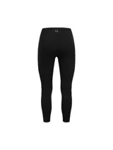 Calza deportiva de tiro alto en color negro, confeccionada en tejido elástico con costuras termoselladas y detalles de cinta reflectante a lo largo de las piernas.