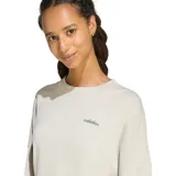 Buzo Adidas de cuello redondo, confeccionado en felpa francesa color beige. Presenta un corte holgado, puños y dobladillo acanalados, y el logo de la marca bordado en el pecho en color verde.