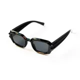 Lentes de sol negros con marco rectangular y detalles en carey.