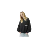 Buzo negro de cuello redondo oversize, con estampado gráfico en blanco en la espalda de la marca Eme Studios.