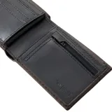 Billetera marrón de cuero con logo Rip Curl en relieve.