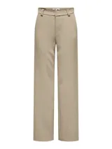 Pantalón sastrero wide leg de tiro alto color beige, con cierre de gancho y cremallera, y pasacintos.