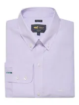 Camisa de manga larga RKF con estampado de microcuadros en color lila. Presenta cuello americano abotonado, cierre frontal con botones, bolsillo en el pecho con logo bordado y puños ajustables con detalle de cinta decorativa.