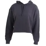 Canguro negro de corte cropped, con capucha ajustable mediante cordones, mangas largas con puños elásticos y diseño minimalista.