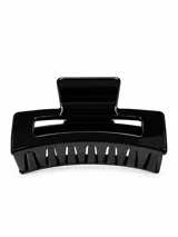 Pinza para el pelo rectangular de acrílico negro brillante con diseño de garras.