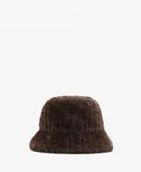 Gorro tipo bucket de pelo sintético en color marrón, con textura suave y forro interior de algodón.