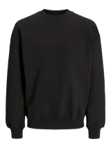 Buzo negro de manga larga y cuello redondo, de corte holgado y tejido de felpa suave.