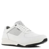 Zapatos urbanos Freeway para hombre, color blanco con detalles en gris, con cordones y suela negra.