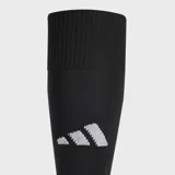 Medias deportivas altas de fútbol, color negro, con logo de Adidas en blanco y puntera y talón en gris claro. Presentan tejido transpirable AEROREADY y refuerzo en el arco.