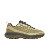 Championes de senderismo Merrell modelo Tempo Exp, color beige con detalles en verde oliva. Presentan una construcción en malla transpirable y refuerzos sintéticos, con entresuela de espuma EVA para mayor estabilidad y suela de goma con tacos para tracción.