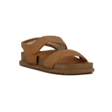 Sandalia Beira Rio para mujer de dos tiras en color tostado, con diseño capitoné, ajuste de velcro en el empeine y suela estilo corcho.