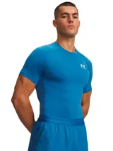 Remera Under Armour de compresión de manga corta, color azul, confeccionada con tejido técnico HeatGear y mangas raglán.