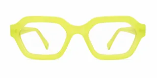 Armazón de receta con diseño geométrico y angular, color verde lima, fabricado en acetato.
