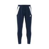 Pantalón de entrenamiento Adidas Tiro 24, color azul marino con detalles en blanco. Confeccionado en tejido de punto doble resistente al desgaste y tecnología AEROREADY. Cuenta con bolsillos con cremallera y cintura elástica con cordón de ajuste.