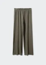 Pantalon wideleg de lino, color verde oliva, con cintura elástica y diseño fluido.