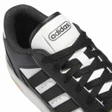 Championes urbanos Adidas modelo Break Start, con diseño bicolor en negro y blanco. Presentan las icónicas tres tiras laterales, puntera perforada para mayor ventilación y suela de goma color caramelo.