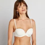 Sujetador bandeau blanco con breteles finos desmontables.