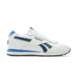 Championes deportivos Reebok modelo Glide, de diseño clásico en color blanco con detalles en azul y negro. Presentan el logo de la marca en el lateral y una suela de goma resistente.