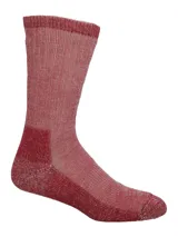 Calcetín de caña media para mujer, confeccionado en tejido de punto grueso con textura jaspeada en color bordó.