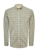 Camisa de manga larga RKF modelo Atacama para hombre, de diseño a cuadros en tonos verdes y beige. Cuenta con cuello abotonado, dos bolsillos frontales con solapa en el pecho y cierre frontal de botones.