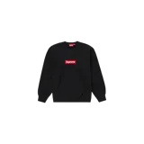Buzo Supreme Box Logo Crewneck de color negro con el icónico logo en caja roja bordado en el pecho, de corte clásico y manga larga.