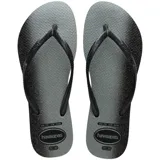 Ojotas Havaianas Slim Gloss, color gris con degradé a negro y tiras negras.