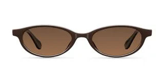 Lentes de sol con montura ovalada de diseño retro y minimalista, en color marrón chocolate con lentes polarizadas a tono.