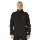 Canguro negro de polar fleece con cuello alto con botones, bolsillo en el pecho con cierre y logo bordado.