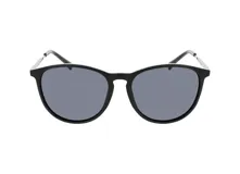 Lentes de sol INVU con montura redonda negra y lentes grises polarizadas.