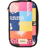 Lunchera Rip Curl con estampado multicolor de flores, soles y motivos geométricos.