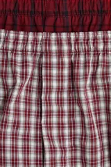 Pack de dos calzoncillos tipo boxer en tejido suave, con cintura elástica y bragueta de botones. Uno de ellos presenta un patrón a cuadros pequeños en tonos rojo y blanco, mientras que el otro cuenta con un diseño de cuadros tipo tartán en tonos rojo y negro.