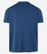 Remera deportiva de manga corta y cuello redondo, color azul, confeccionada en tejido de poliéster con tecnología Dry para mayor transpirabilidad.