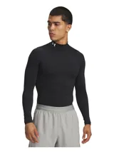 Remera térmica de compresión Under Armour modelo HG ARMR Comp Mock LS, color negro, de manga larga y cuello alto con el logo de la marca estampado en blanco. Confeccionada en tejido técnico con paneles de malla para ventilación.