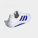 Championes de entrenamiento Adidas Dropset Base, color blanco con las icónicas tres tiras y detalles en violeta.