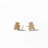Par de aros dorados con forma de oso, cubiertos de circonitas.