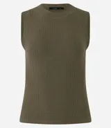 Blusa sin mangas color blanco, confeccionada en tejido de punto acanalado, con cuello redondo.