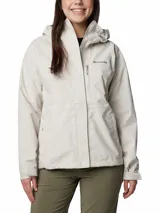 Campera impermeable Columbia Hikebound II Jacket color gris, con capucha ajustable, bolsillos con cierre y tecnología Omni-Tech.