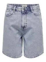 Short denim de tiro alto Only, color blanco, con bolsillos y cierre frontal de botón y cremallera.