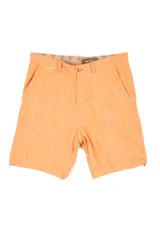 Short tipo bermuda de lino orgánico en color naranja, con cierre frontal, bolsillos laterales y traseros, y diseño de calce relajado.