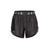Short deportivo Under Armour Play Up 5 para mujer, color negro con cintura elástica con logo de la marca y detalles laterales en blanco.