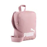 Bandolera Puma Phase Portable color rosado, con cierre principal, correa ajustable para el hombro, asa superior y el logo de la marca estampado en blanco en el frente.