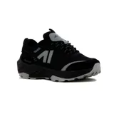 Championes deportivos Austral modelo Bangkok para hombre, color negro con detalles en gris claro. Presentan una capellada mixta de malla y sintético, cordones bicolores y suela robusta de goma con relieve en tonos negro y gris.