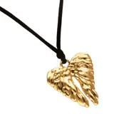 Collar largo con hilo de seda negro y dije de alas de ángel en aleación de metales bañada en oro de 18k.