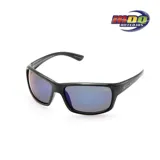 Lentes de sol MDQ modelo Mancora, con montura rectangular negra y lentes espejados azules.