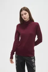 Polera de lyocell color negro, con cuello alto y ajuste al cuerpo, de manga larga.