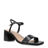 Sandalias de taco ancho Bottero, color negro, con tira delantera ancha, puntera cuadrada y tira ajustable al tobillo con hebilla metálica.