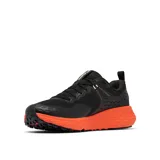 Championes de trail running Columbia modelo Konos Trs Omni-Max, color negro con entresuela naranja vibrante. Presentan empeine de malla técnica con sobrecapas sin costuras, sistema Navic Fit para ajuste en el mediopié y suela Adapt Trax para tracción en diversas superficies.