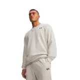 Buzo deportivo Under Armour Rival Lw Crew para hombre, color blanco, de cuello redondo, mangas largas y calce holgado con el logotipo de la marca estampado en el pecho.