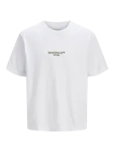 Remera blanca de manga corta con pequeño estampado frontal centrado que dice "ORIGINALS" y "EST. 1990".